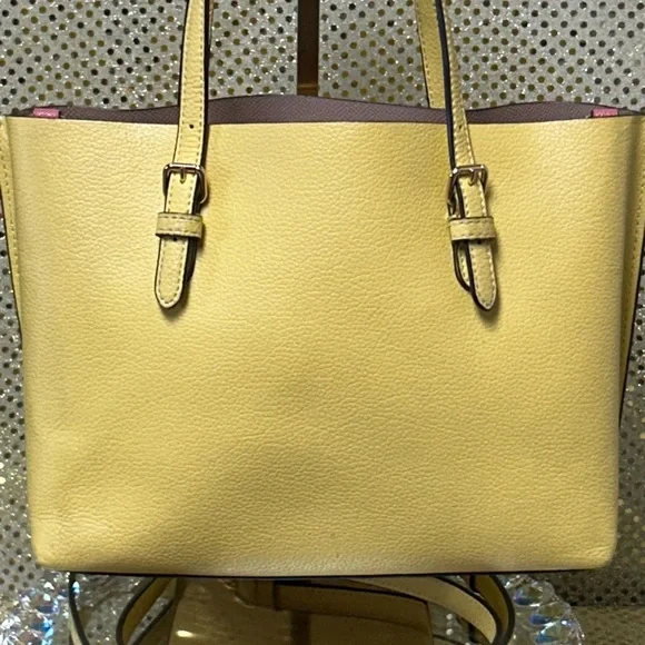 Coach Yellow Leather Tote with Charm and Gold Logo Approx. 13 x 8 x 3.5 - Picture 3 of 16
